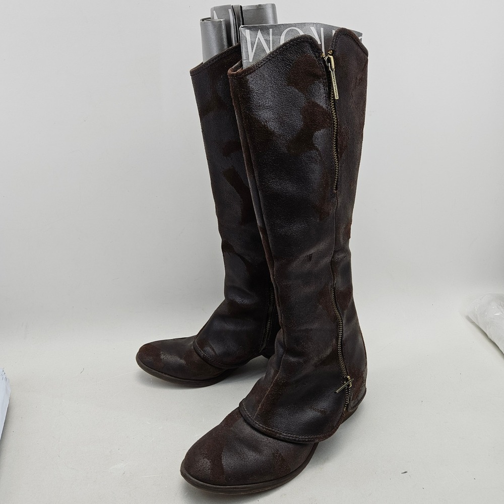 Donald J Pliner DEVI3 Brown Leather Camo Tall Knee High Boots Womens 9.5